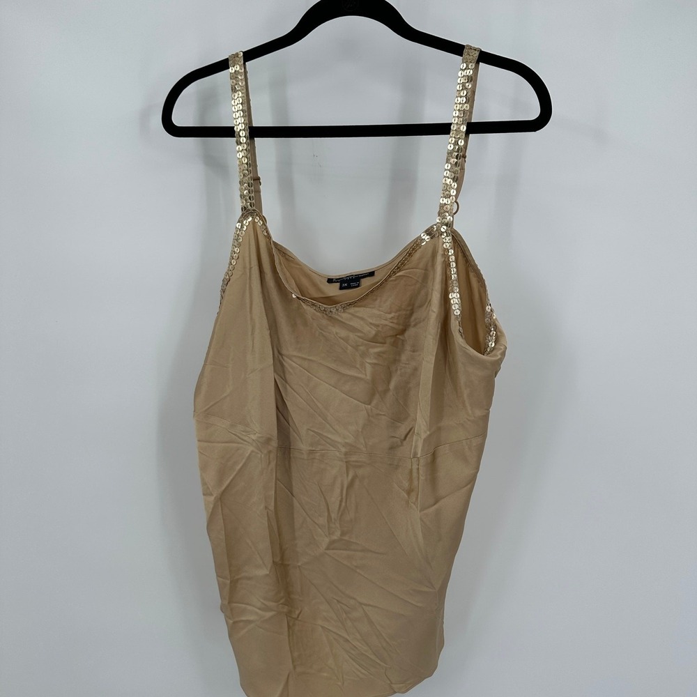 Women Coquette Silk Blend Sequin Strap Camisole Top Sz 3X Quiet Luxury Champagne